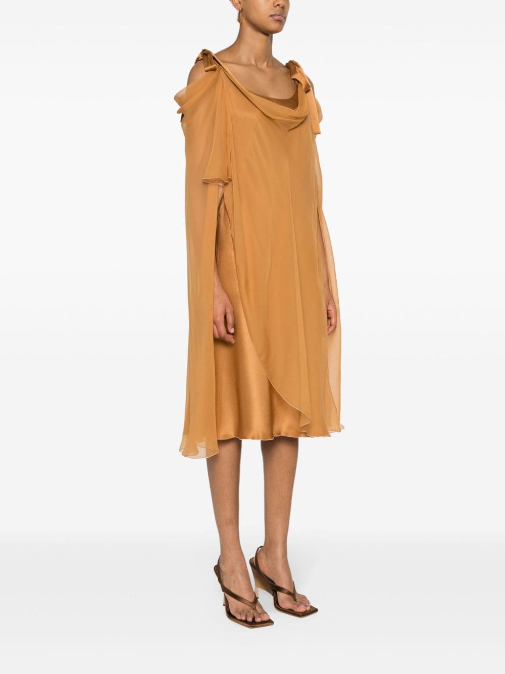 Shop Alberta Ferretti Layered Silk Dress In Brown