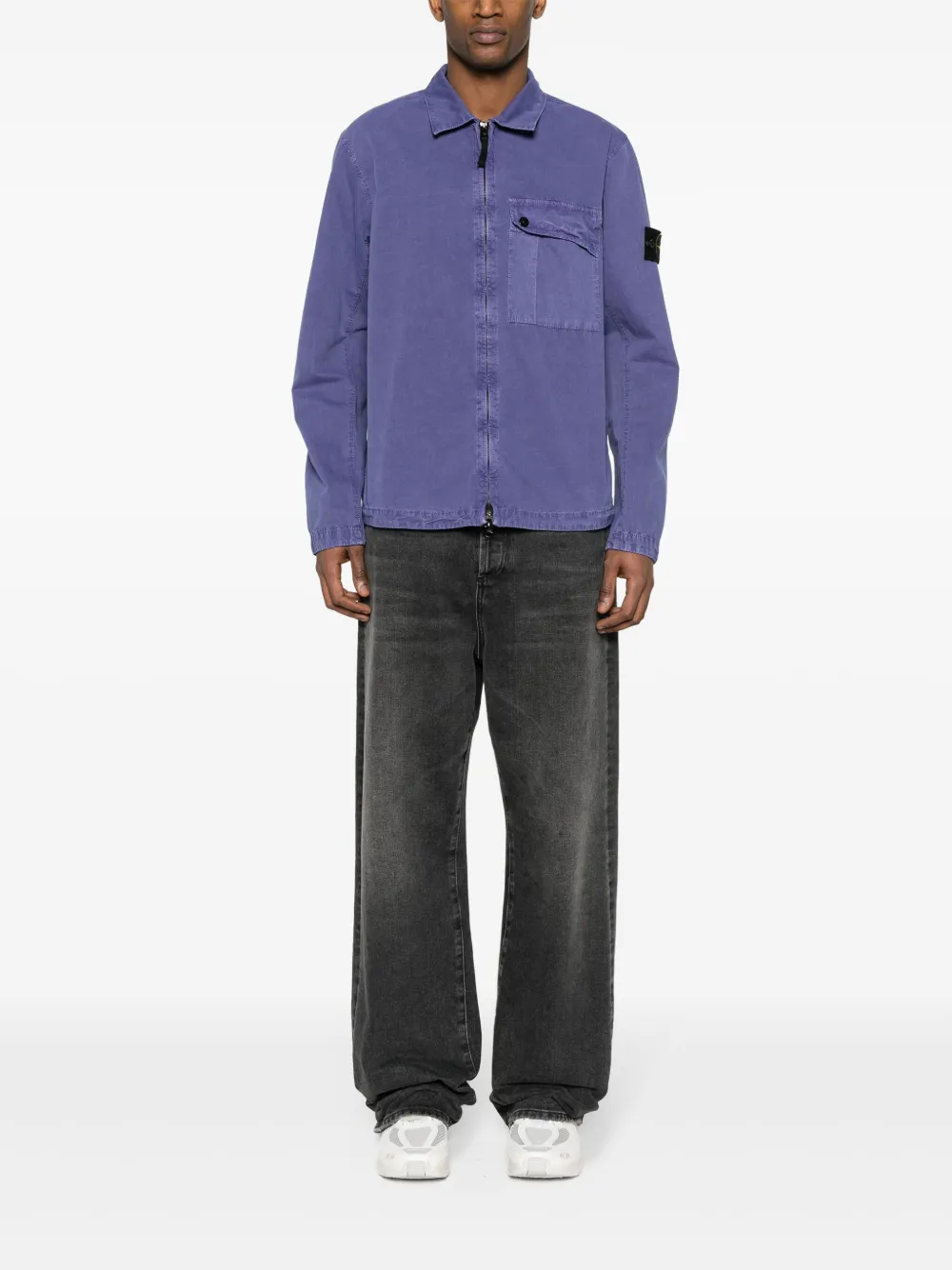 Shop Stone Island Compass Badge Zip-up Overshirt In Purple