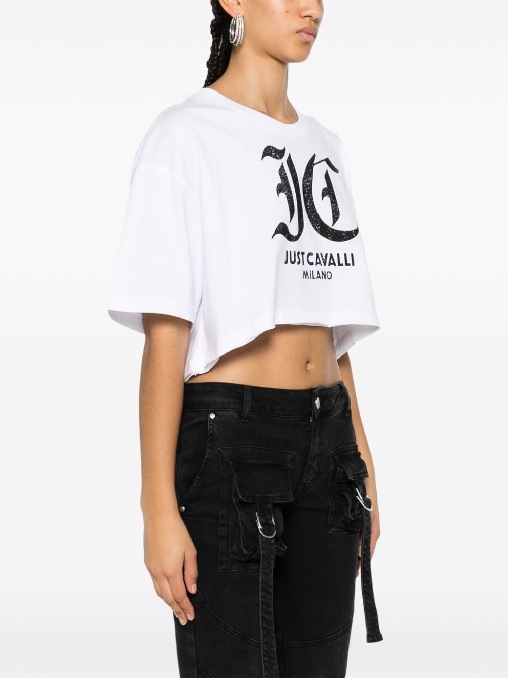 Shop Just Cavalli Crystal-embellished Logo T-shirt In White