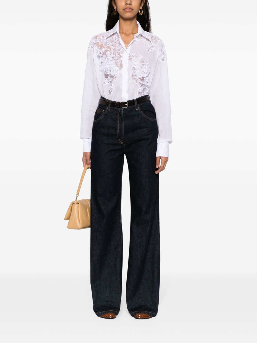 Shop Ermanno Scervino Corded-lace Panelled Shirt In White