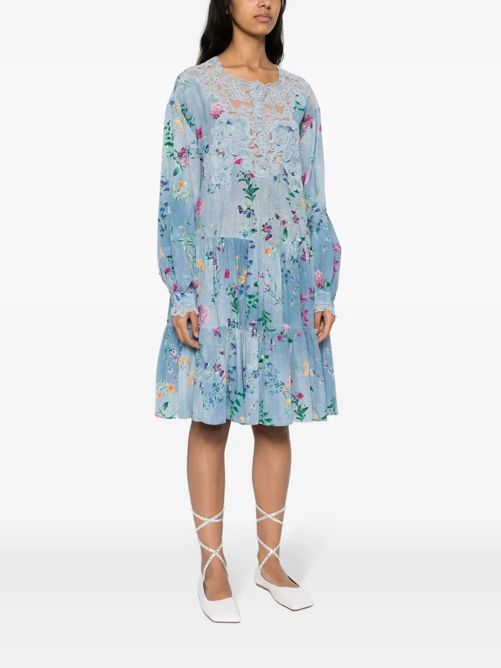 Ermanno Scervino Zijden mini-jurk met bloemenprint Blauw