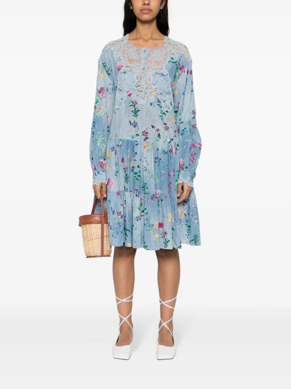 Shop Ermanno Scervino Floral-print Silk Mini Dress In Blue