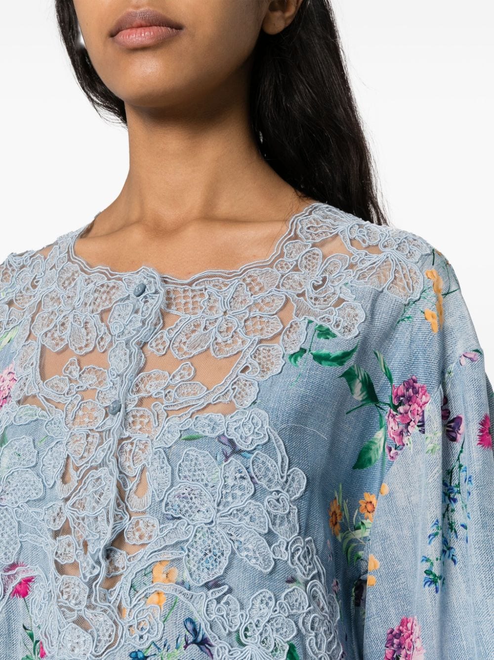 Ermanno Scervino Zijden mini-jurk met bloemenprint Blauw