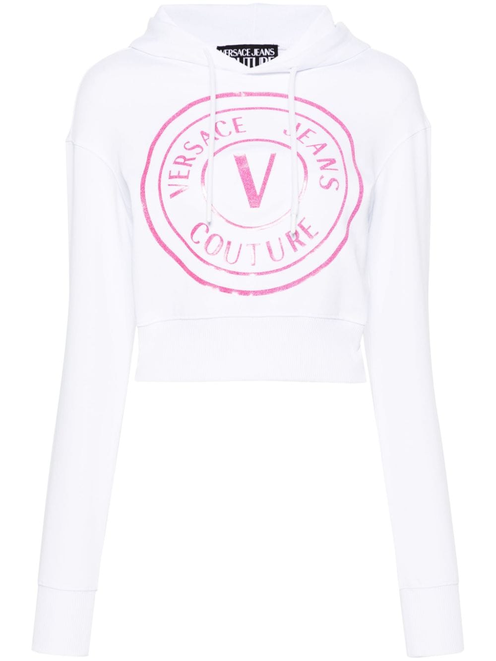 Versace Jeans Couture Logo-print Cropped Hoodie In White
