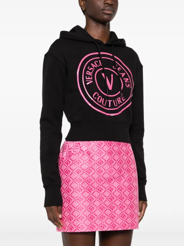 希少【Versace Jeans Couture】バロックプリントジップフーディ Versace Jeans Couture クロップド パーカー | ブラック