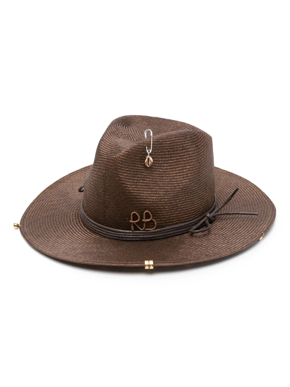 Ruslan Baginskiy Rieten fedora hoed met kettingbandje Bruin