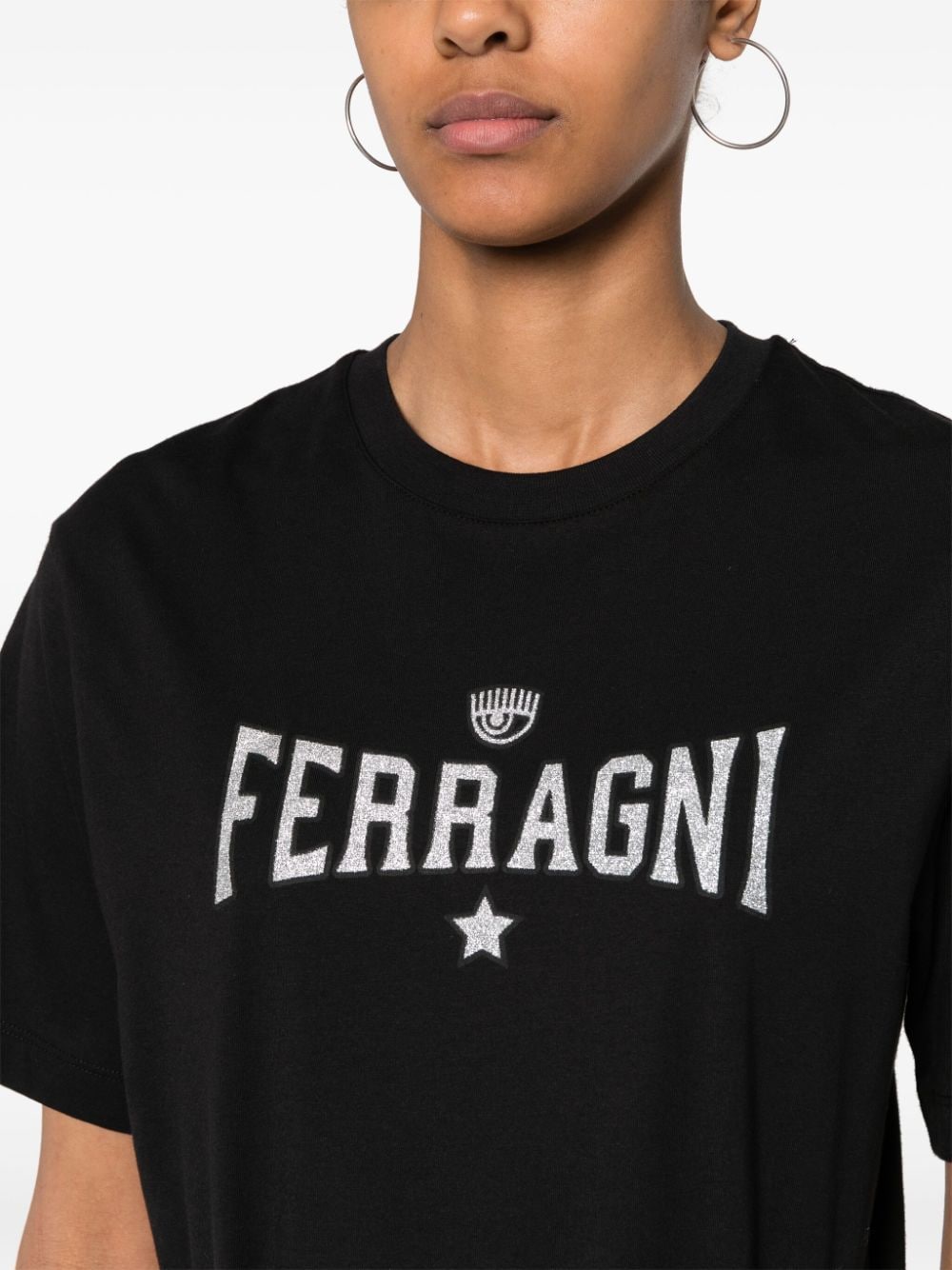 Shop Chiara Ferragni Eyelike-motif Cotton T-shirt In Black