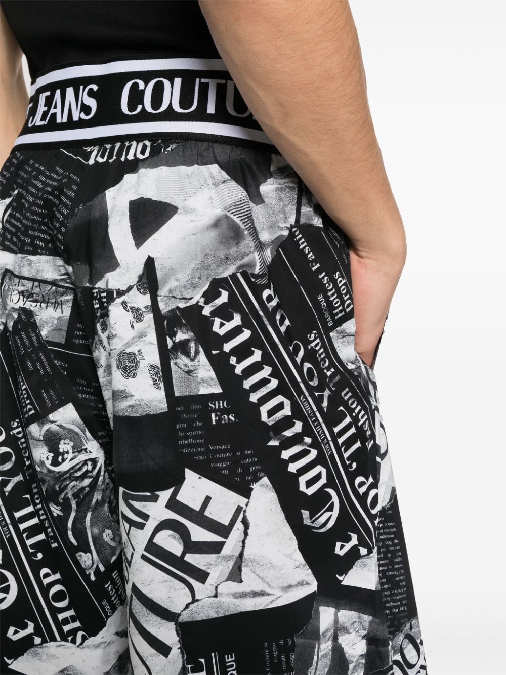 Shop Versace Jeans Couture Magazine-print Shorts In Black
