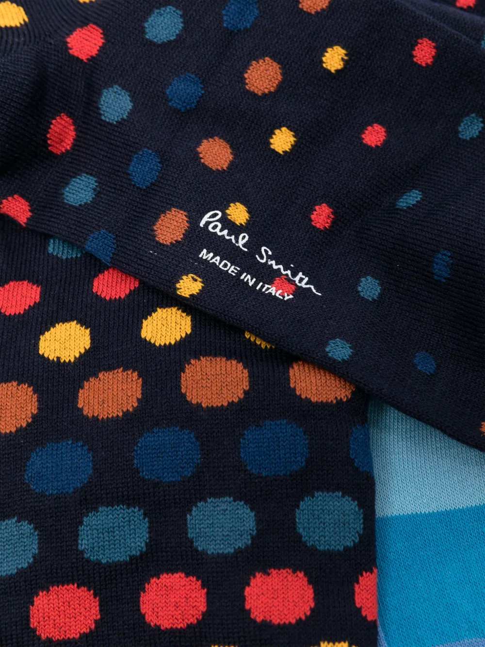 Paul Smith Drie paar katoenen sokken met print - Blauw