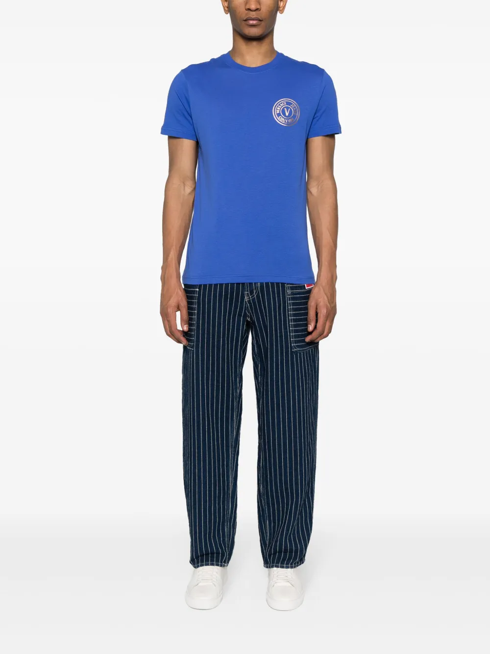 Versace Jeans Couture T-shirt met logoprint - Blauw
