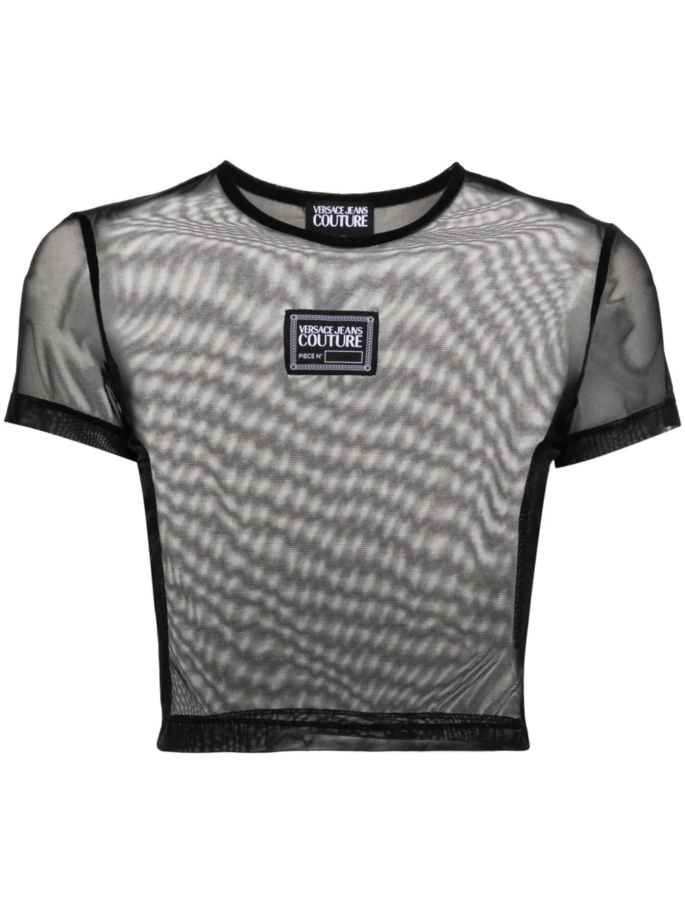 Versace Jeans Couture Logo-patch Mesh Top In Black