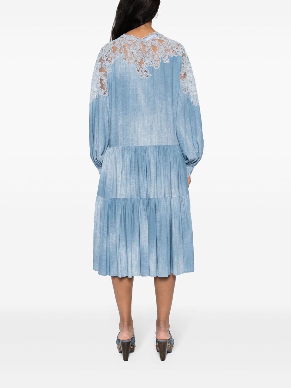 Shop Ermanno Scervino Corded-lace Panelled Mid Dress In Blue