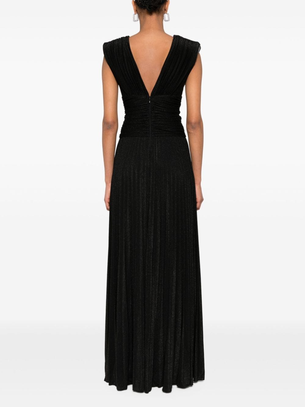 Shop Elisabetta Franchi Lurex Pleated Maxi Dress In Black