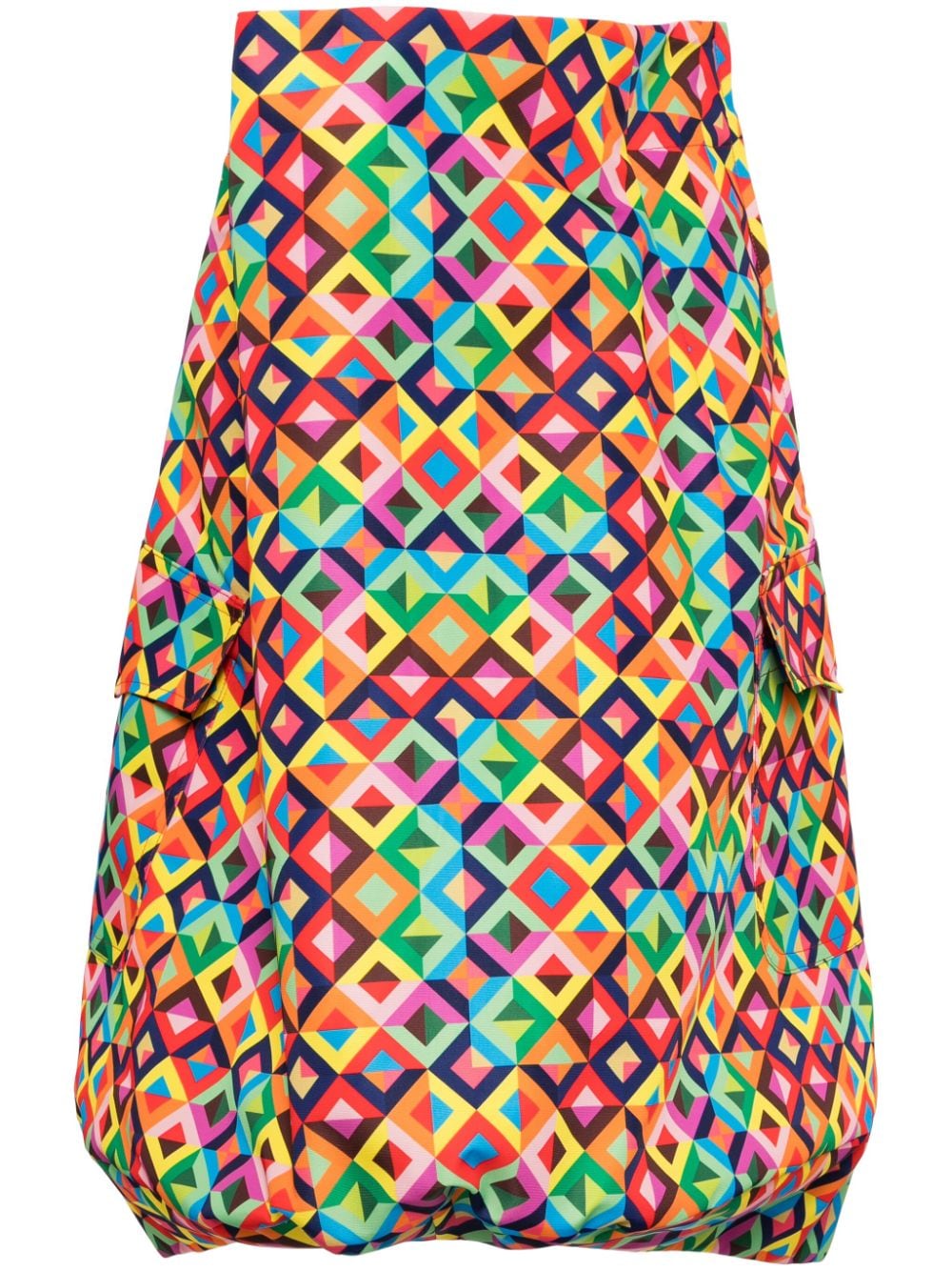 Shop Comme Des Garçons Geometric-print Asymmetric Skirt In Yellow
