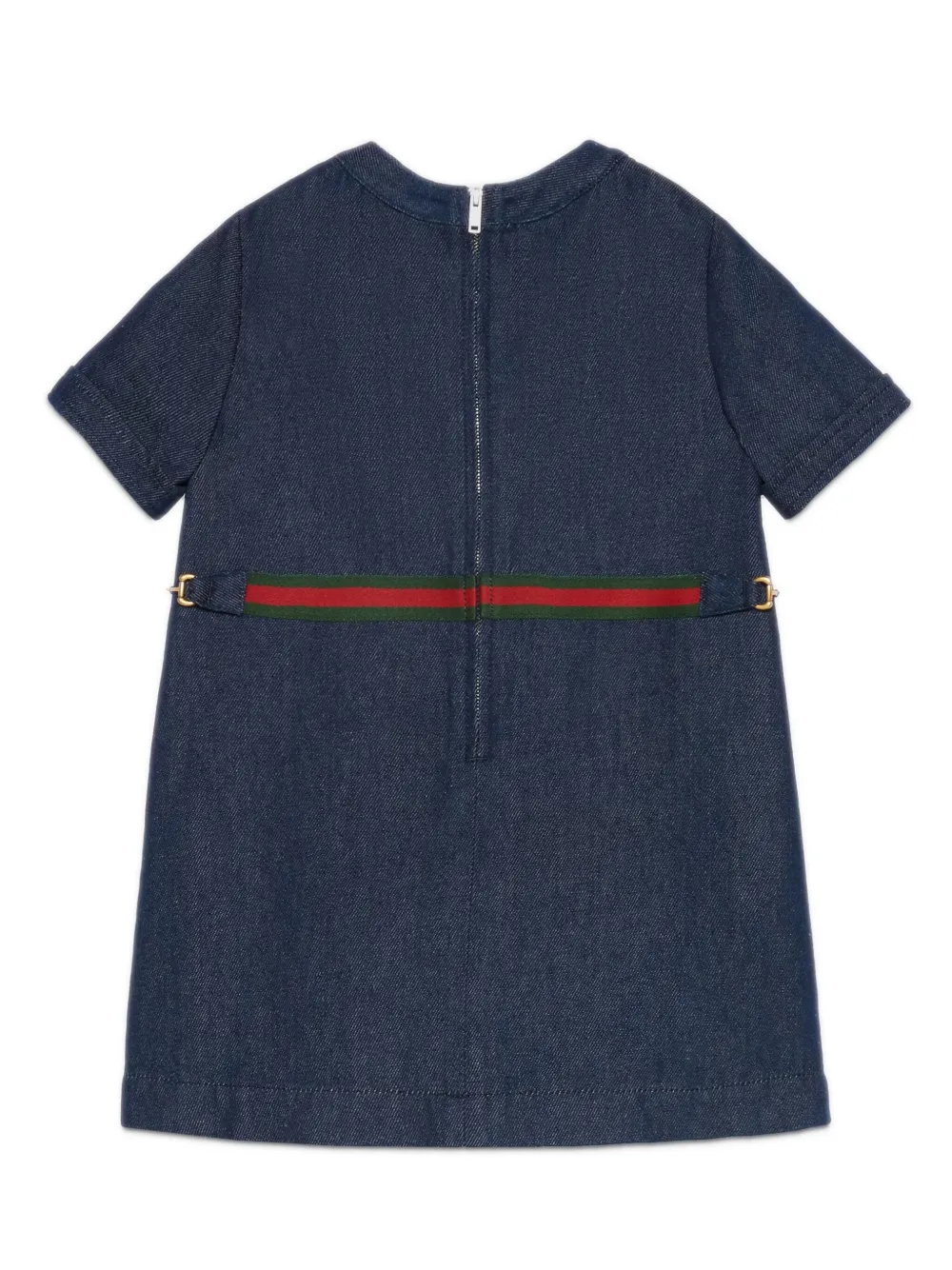 Shop Gucci Web-detailed Mini Denim Dress In Blue