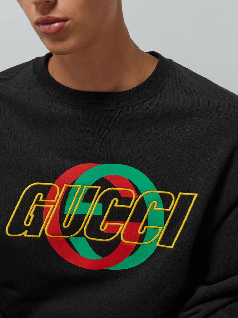 Shop Gucci Logo-embroidered Cotton Sweatshirt In Schwarz