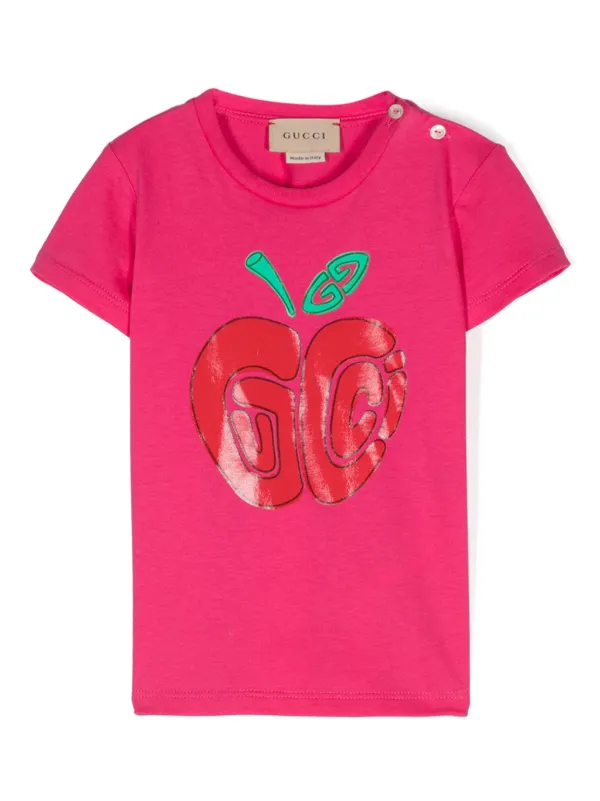 Gucci Kids GG apple print Cotton T shirt Pink FARFETCH CA