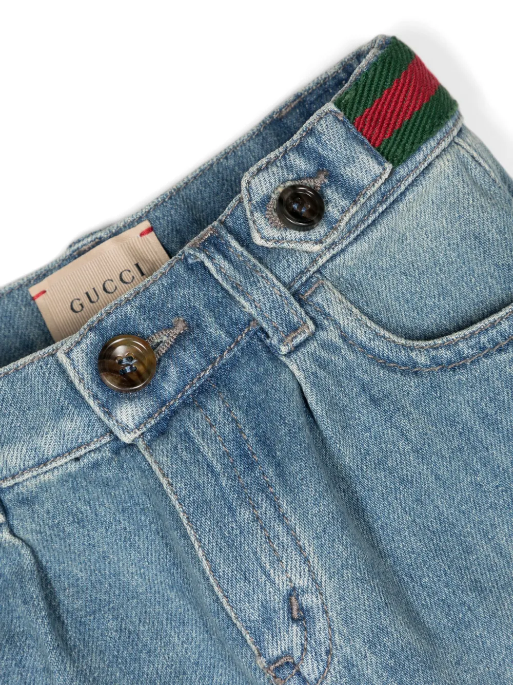 Web-Detail Denim Shorts
