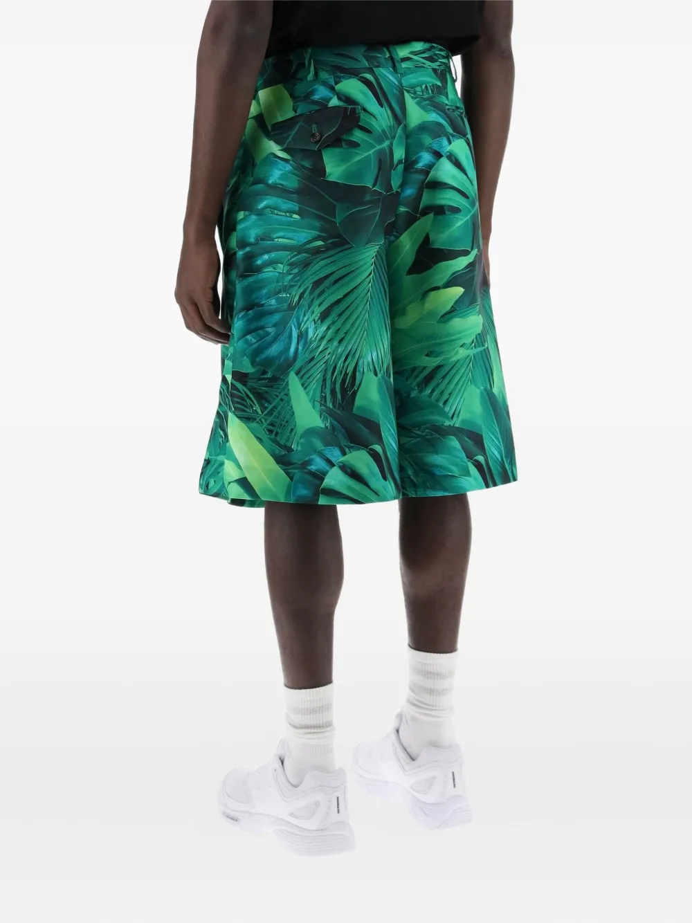 Comme Des Garçons Homme Deux Leaf-pattern Shorts In Green