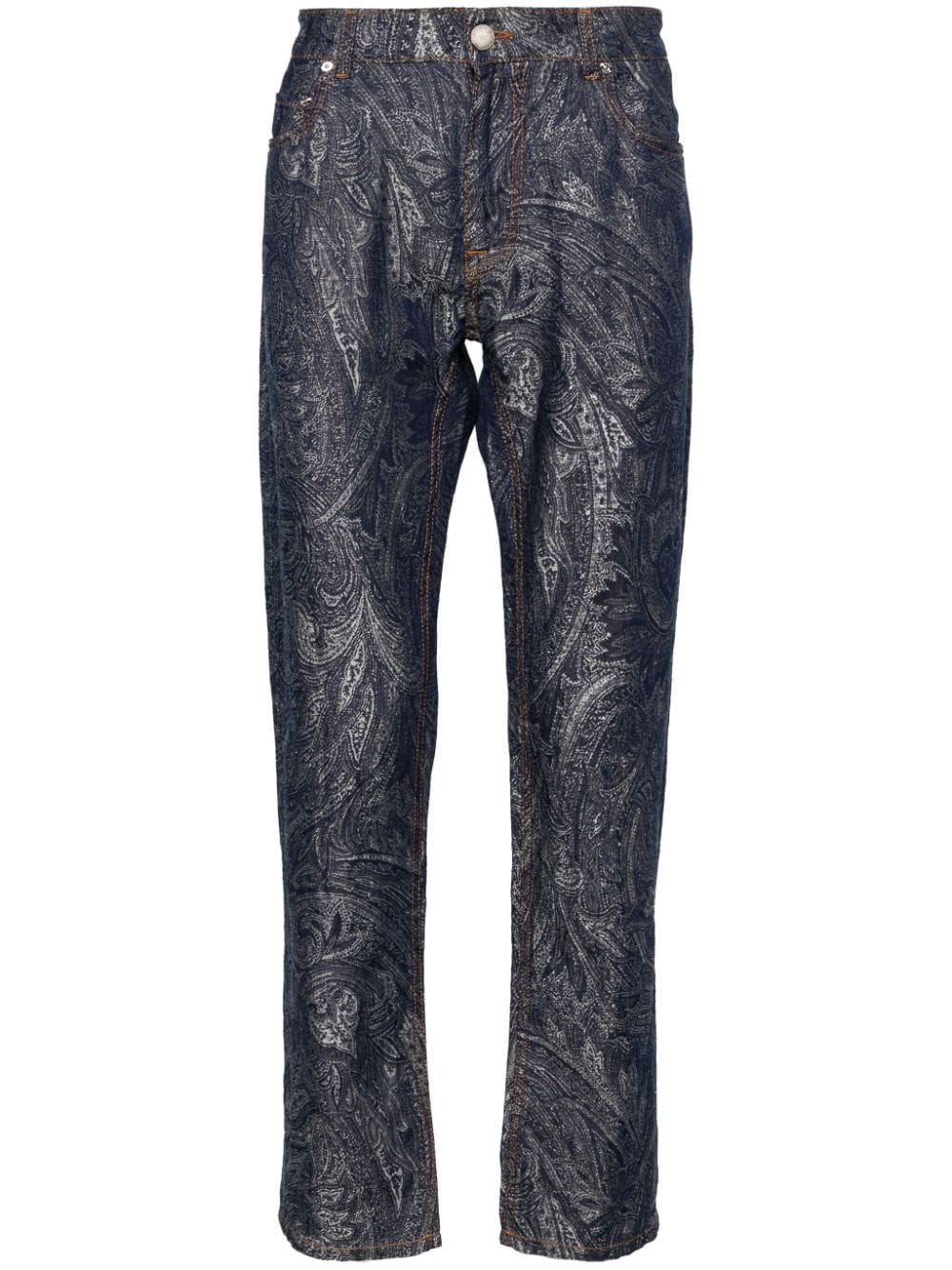 Etro Paisley-jacquard Straight-leg Trousers In Blue
