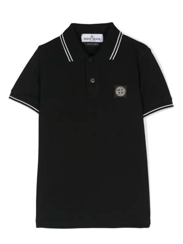 Stone Island Junior Compass-motif Cotton Polo Shirt Black FARFETCH IN