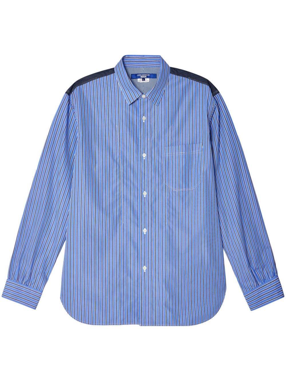 Junya Watanabe Patchwork Striped Cotton Shirt In Blue
