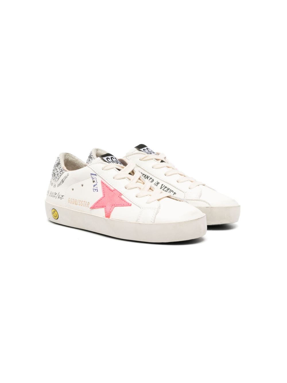 Golden Goose Kids' Super Star Leather Sneakers In Bianco-fuxia