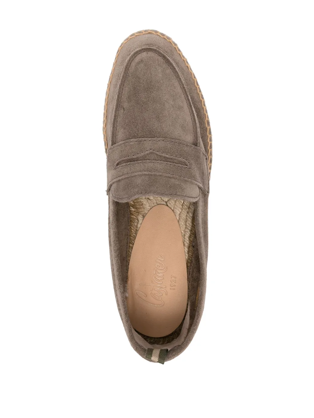 Shop Castaã±er Braided-raffia Suede Espadrilles In Grey