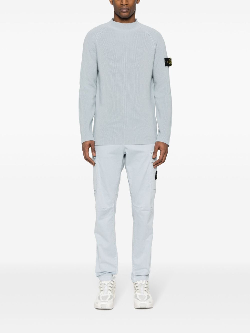 Shop Stone Island Compass-badge Straight-leg Trousers In Blue