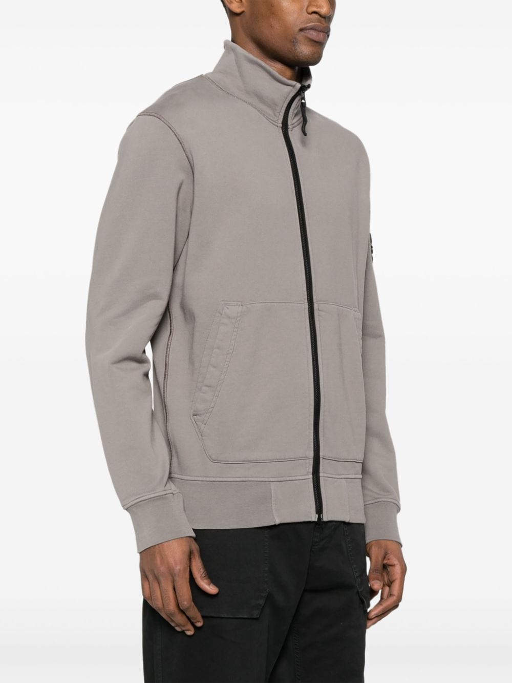 Shop Stone Island Compass Cotton Zip-up Sweatshirt In Grey
