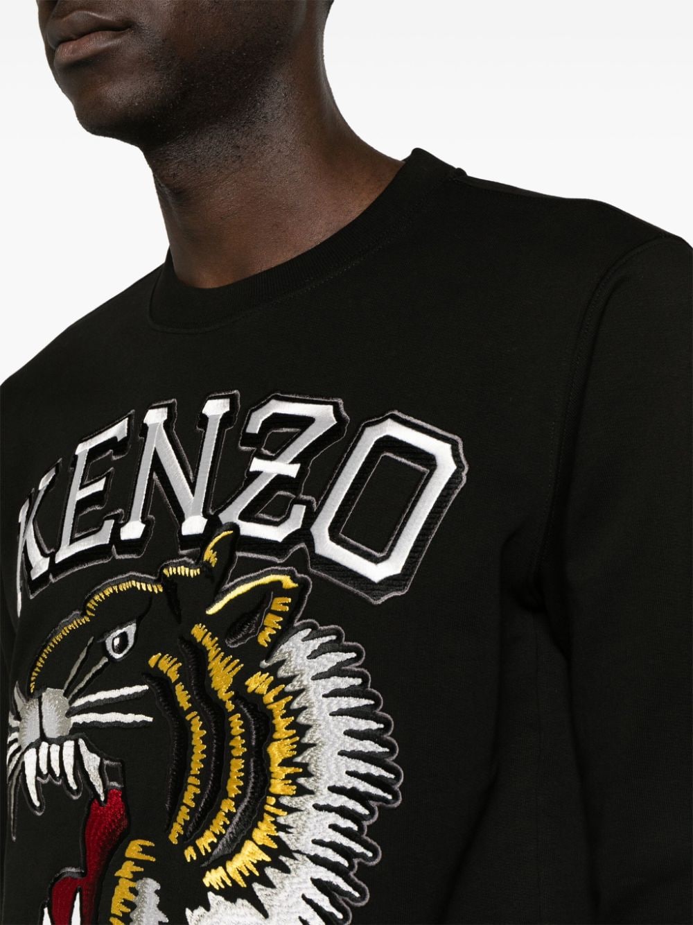 Shop Kenzo Varsity Tiger Cotton Sweatshirt In Schwarz