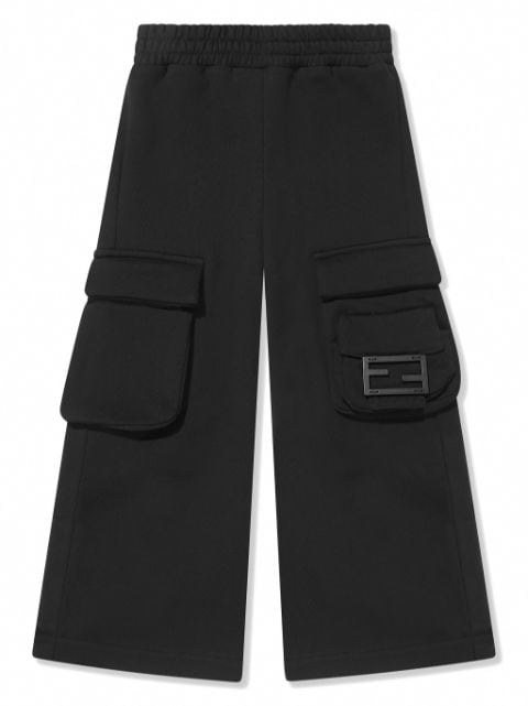 Fendi Kids FF-plaque cotton cargo trousers