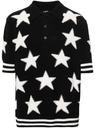 Balmain Star intarsia-knit Polo Jumper - Farfetch 