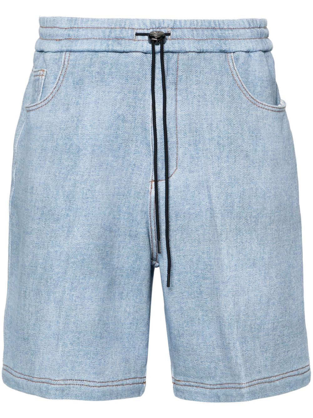 Emporio Armani Logo-plaque Denim-print Shorts In Blue