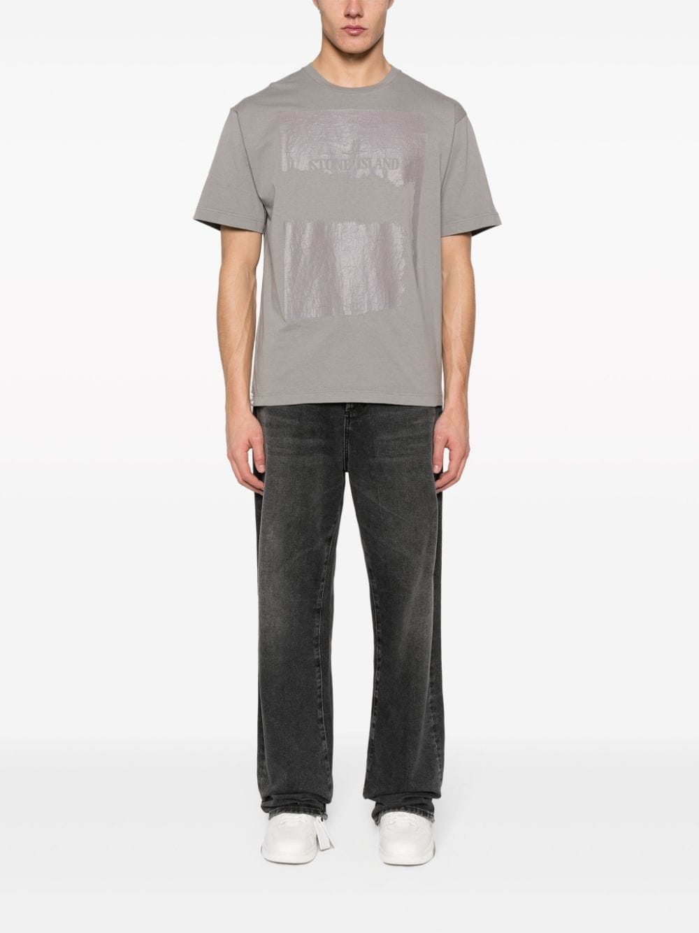 Stone Island cracked effect print T-shirt - Grijs