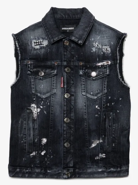 DSQUARED2 KIDS paint splatter denim vest 