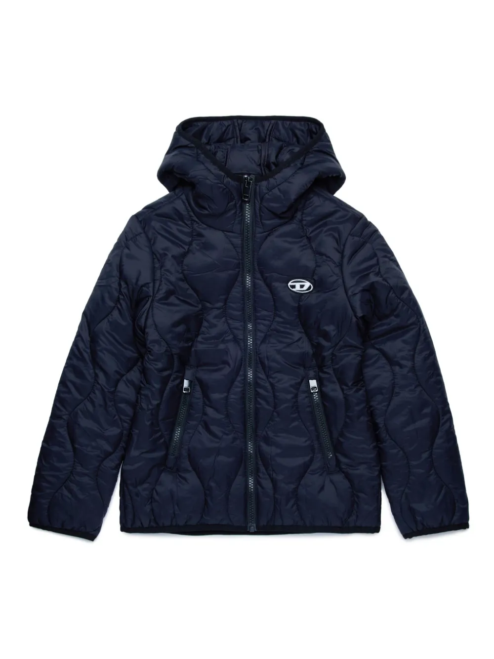 Shop Diesel Logo-embroidered Hooded Padded Jacket In Blue