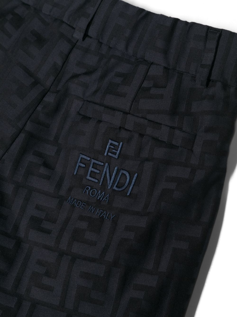 Shop Fendi Ff-print Cotton Tailored Trousers In Blue