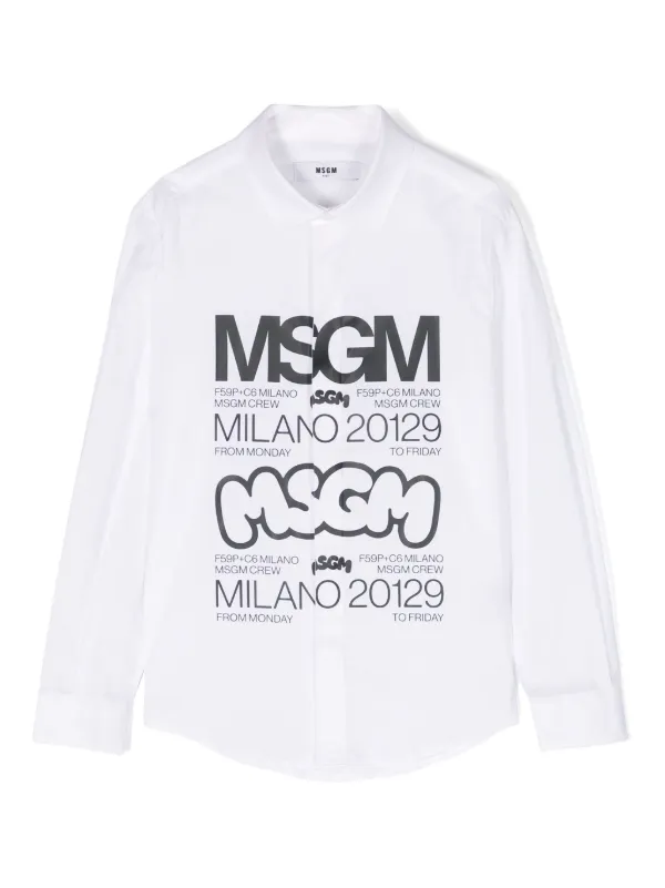 MSGM Kids logo print Poplin Shirt White FARFETCH AZ