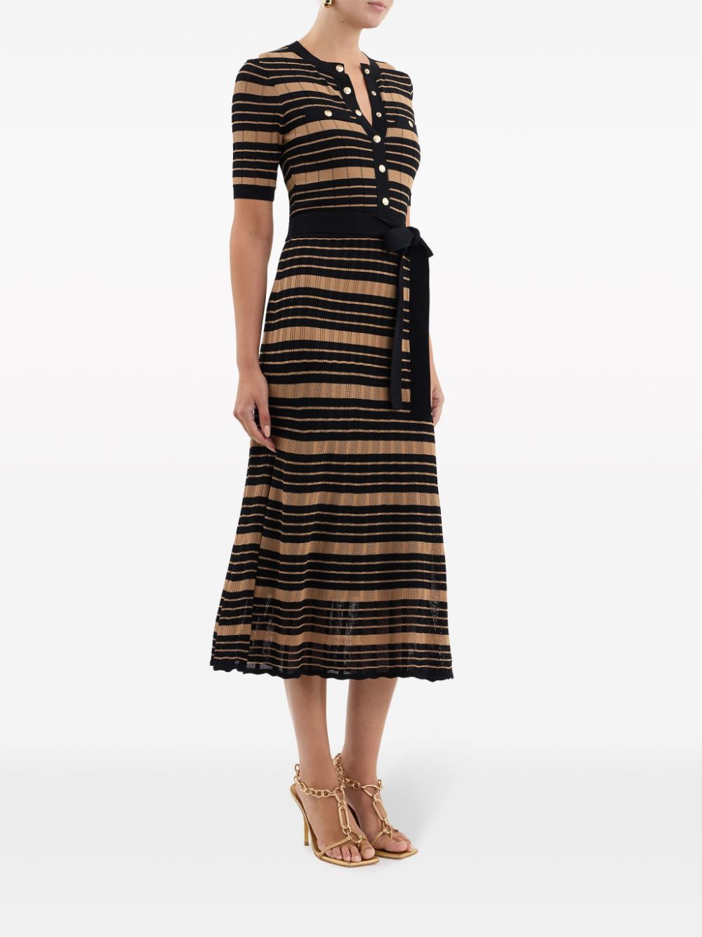 Shop Rebecca Vallance Rivoli Striped Knit Midi Dress In Black