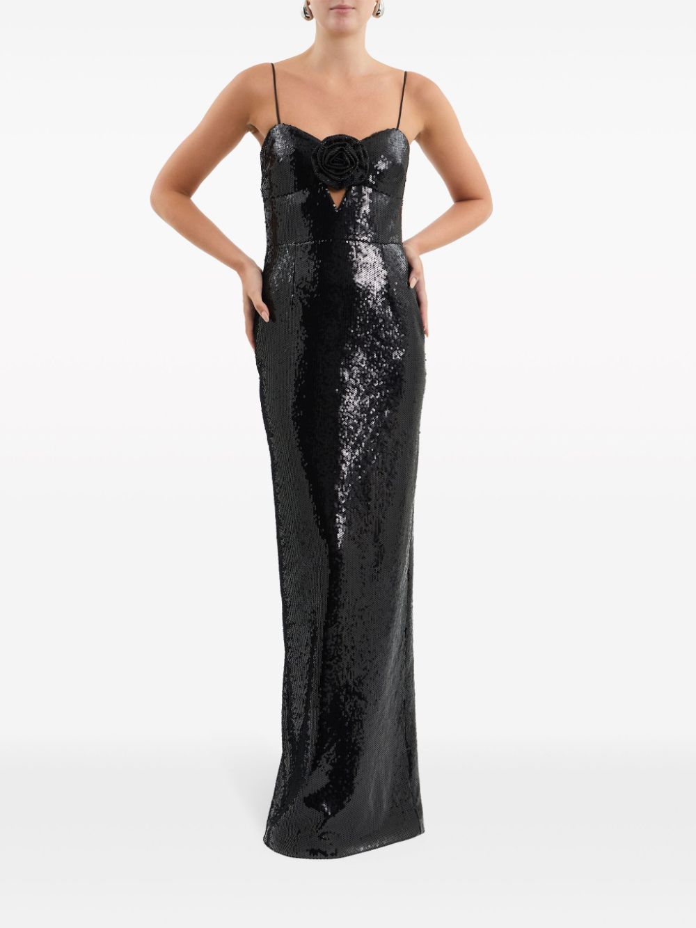 Shop Rebecca Vallance Denise Sequin-embellished Gown In Black