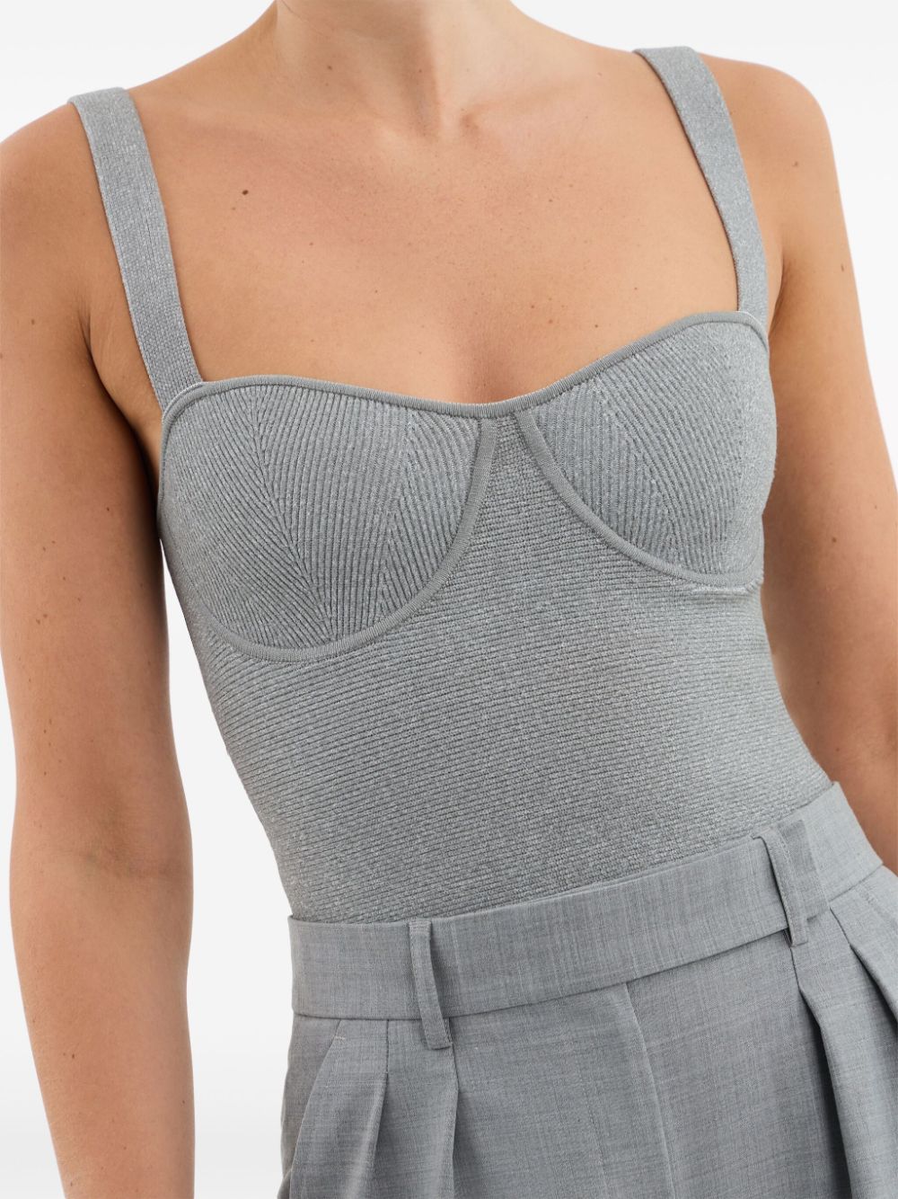 Shop Rebecca Vallance Tara Ribbed-knit Top In Grey