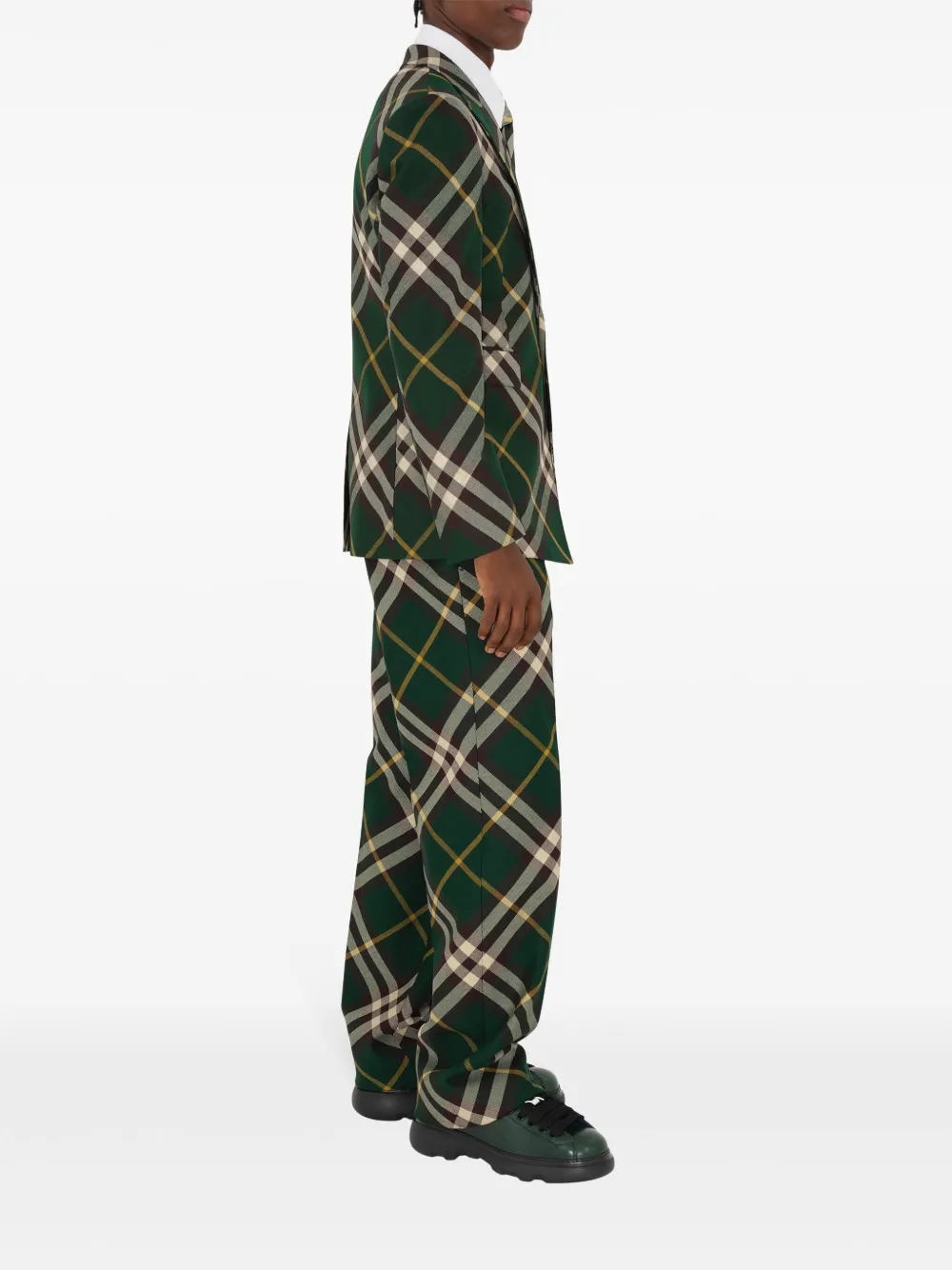  Burberry Check Wool Tailored Blazer - Green 