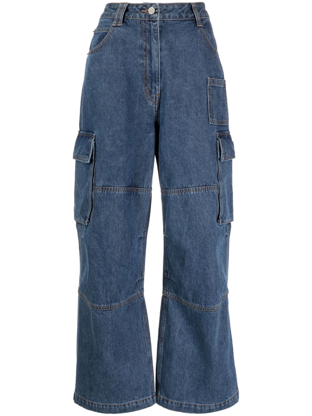 STUDIO TOMBOY Cargo jeans met wijde pijpen en logo-applicatie Blauw