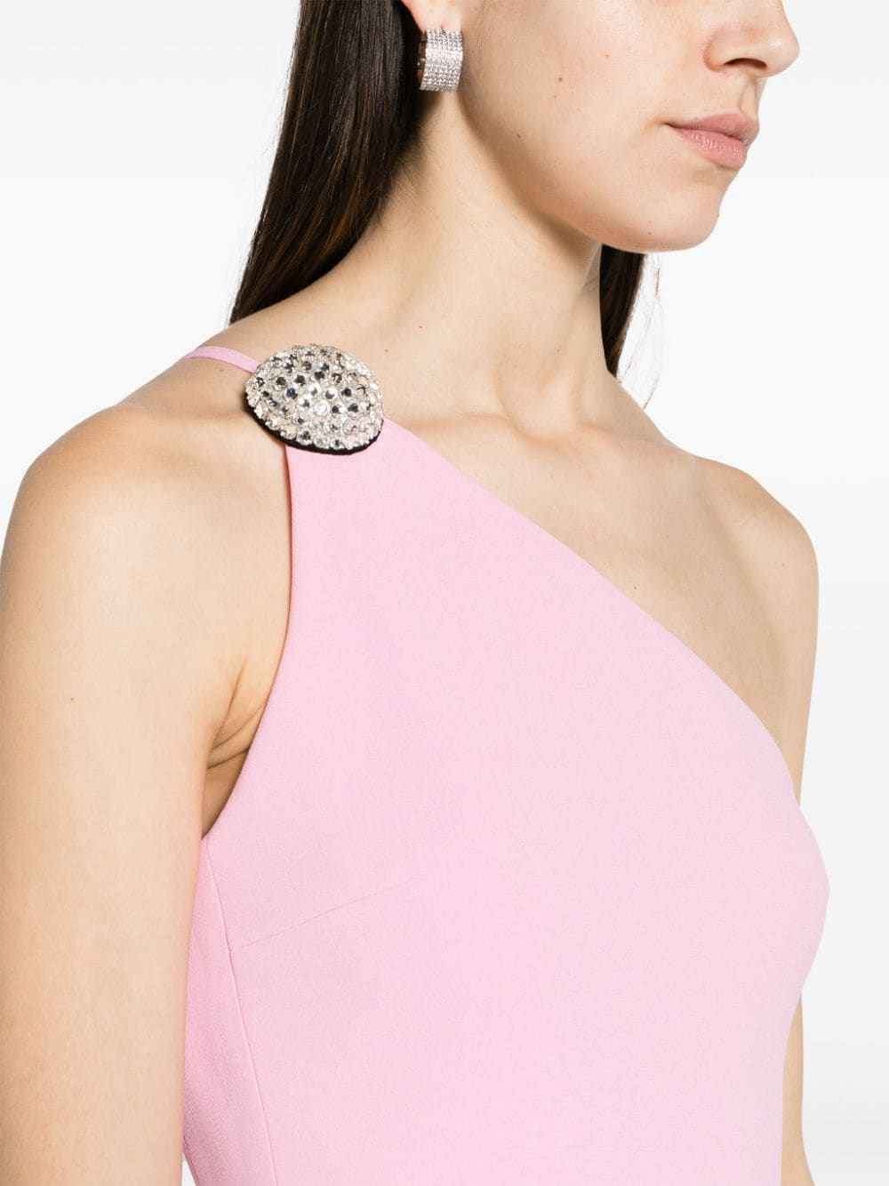 Shop David Koma Crystal-ball One-shoulder Midi Dress In Pink