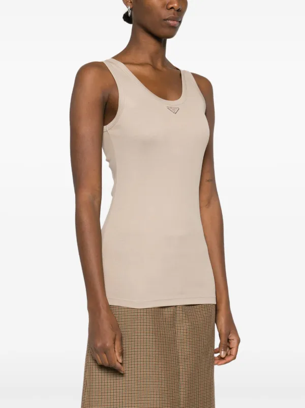 PRADA ベージュ ニットタンクトップ 新品タグ付き Prada triangle-logo Ribbed Tank Top | Neutrals | FARFETCH