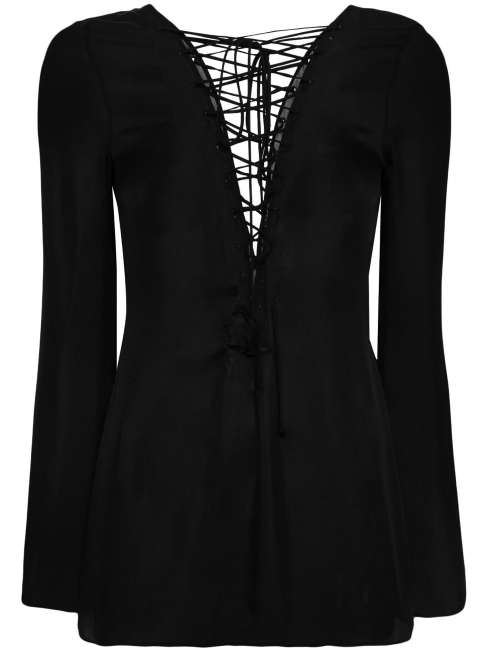 Kiki De Montparnasse Lace-up Silk Blouse In Black
