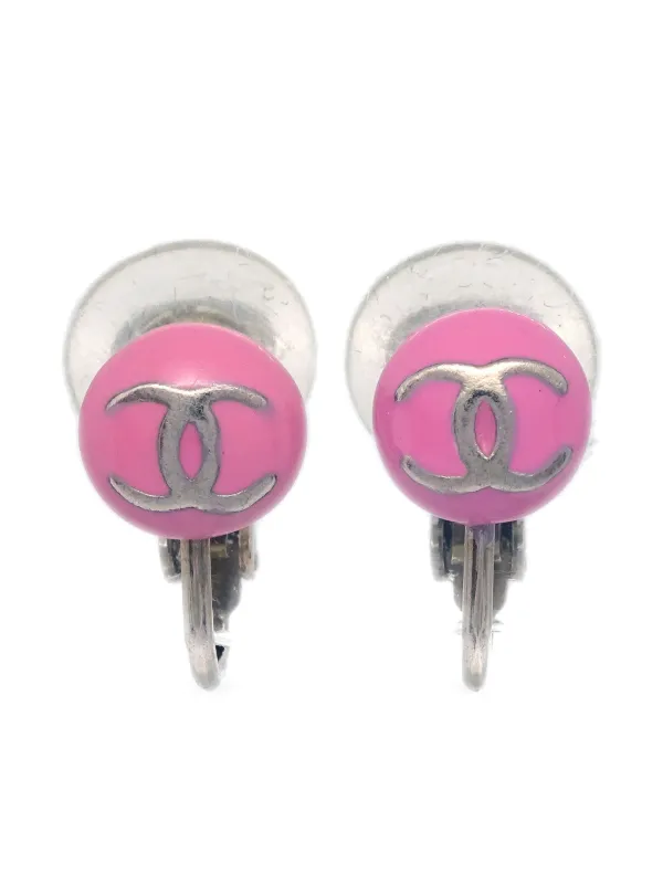 Chanel Pre-owned 2003 Cc-logo Button Clip-on Earrings in Silver