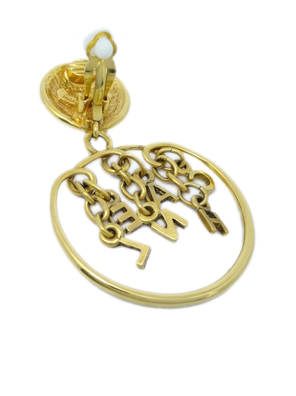 Pre-owned Chanel 1980-1990s Logo Drop Hoop Earrings In Gold