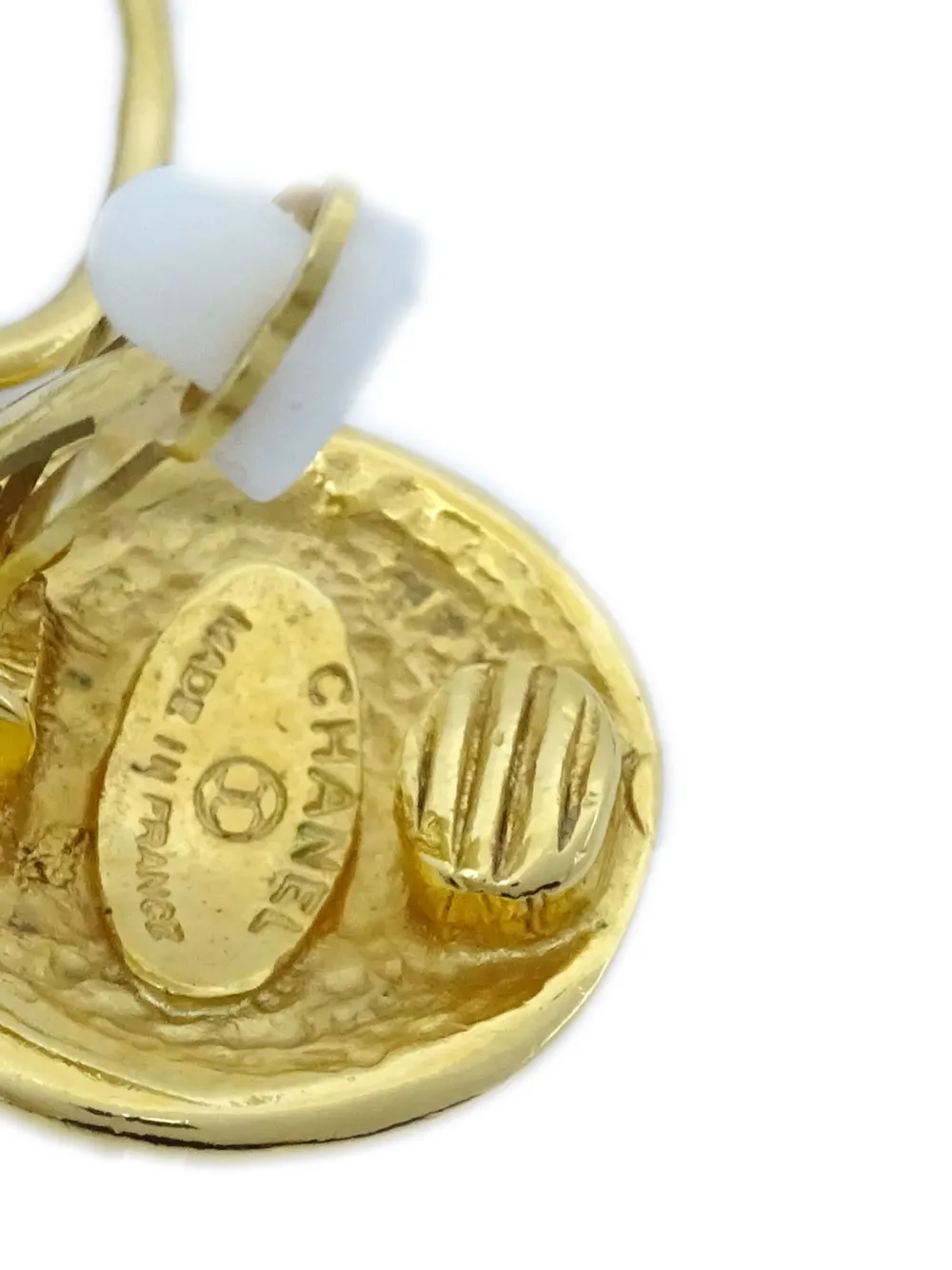 Pre-owned Chanel 1980-1990s Logo Drop Hoop Earrings In Gold